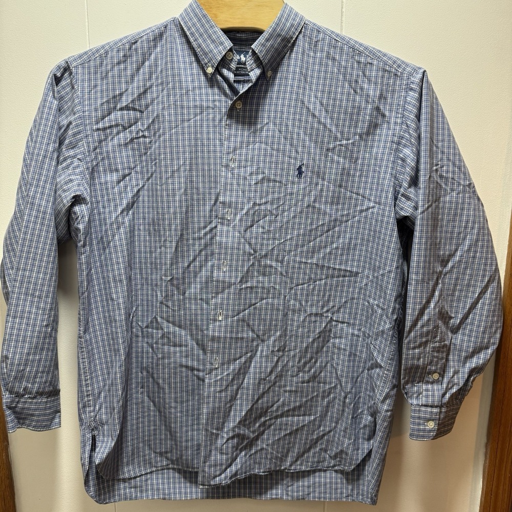 VTG Ralph Lauren MCMEEL Long Sleeve Men's Size XL Shirt‎ Blue Plaid Performance
